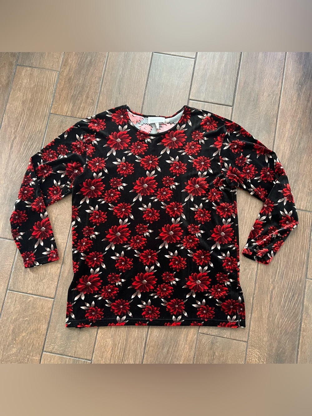 Black Velvet Floral Impressions of California Vintage 90s Top sz Medium